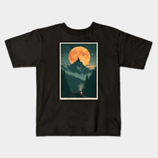 A Train and a Fortress under the Moon - Fantasy Kids T-Shirt